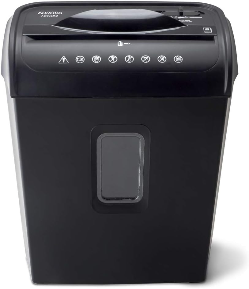 Aurora AU608MB High-Security 6-Sheet Micro-Cut Paper Credit Card Shredder with 3.5-Gallon Wastebasket, 4-Minute Continuous Running Time, Security Level P-4