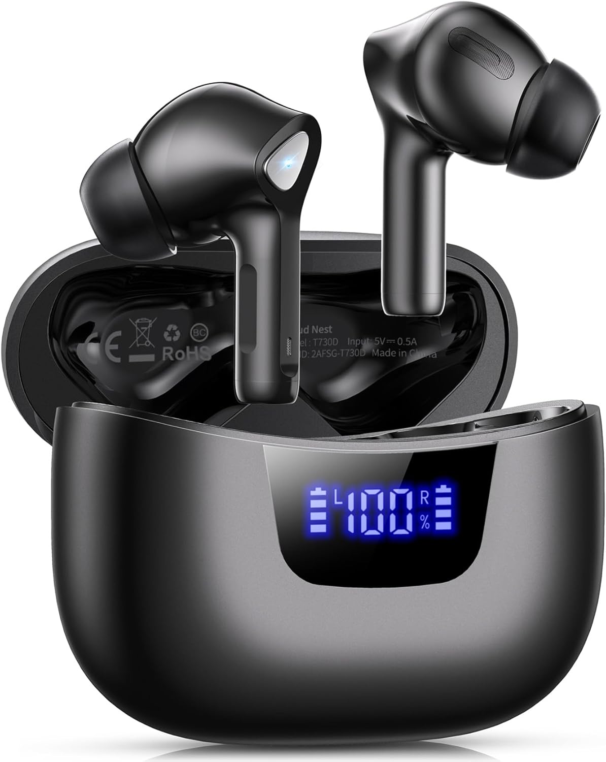 Wireless Earbuds Bluetooth Headphones with Mic 50H Playback Deep Bass Stereo Ear Buds with LED Power Display Charging Case IPX7 Waterproof in-Ear Earphones for Laptop Pad Tablet Android/iOS Phones