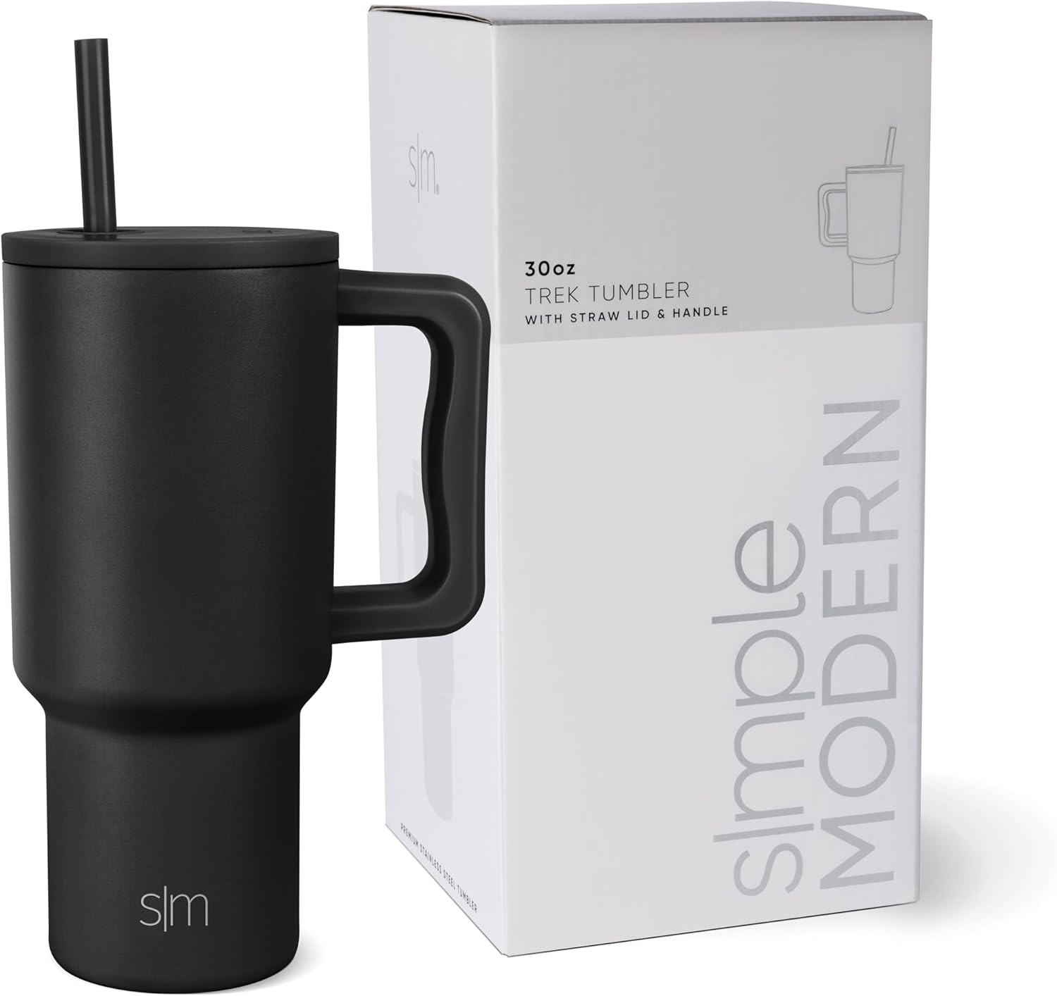 Simple Modern 30 oz Tumbler with Handle and Straw Lid | Insulated Cup Reusable Stainless Steel Water Bottle Travel Mug Cup holder Friendly | Gifts for Women Him Her | Trek Collection | Midnight Black