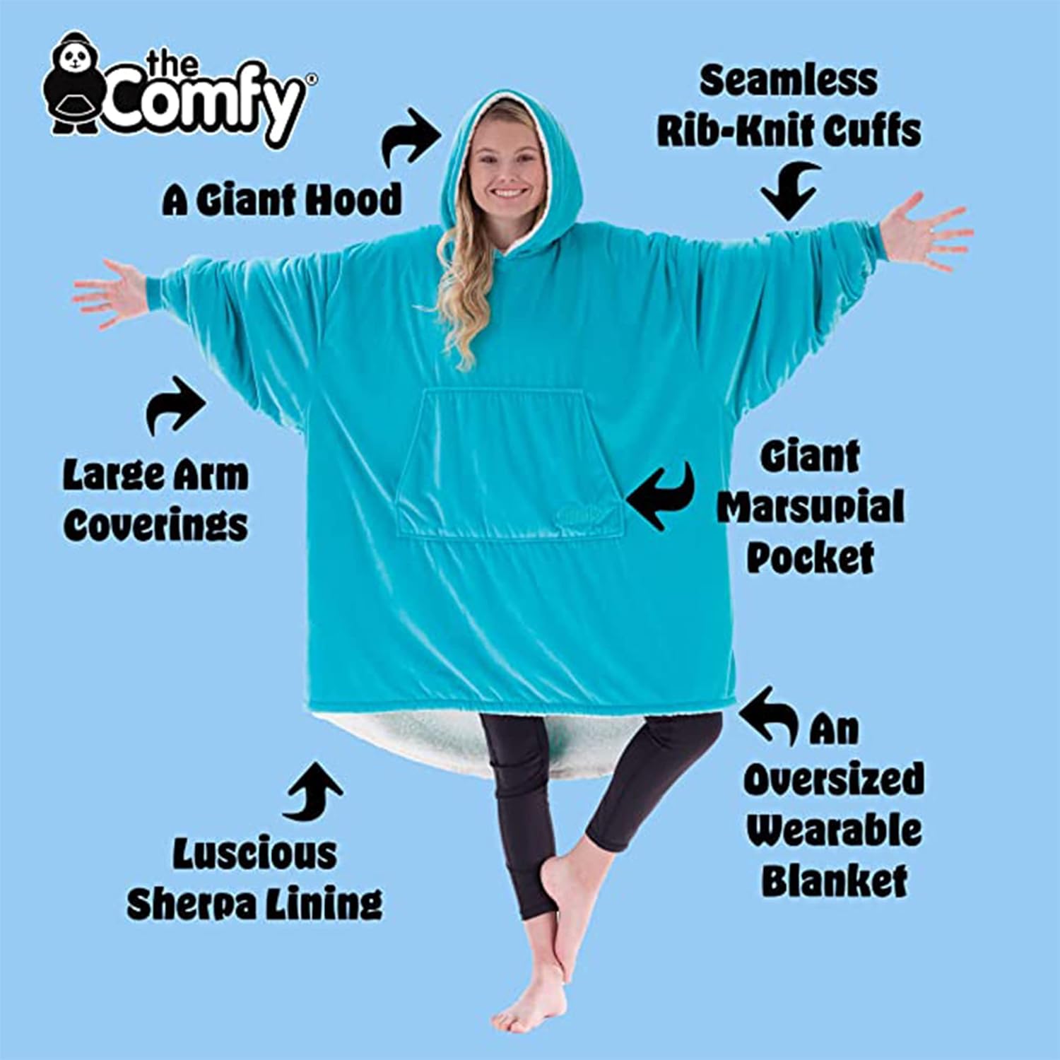 THE COMFY Original | Oversized Microfiber & Sherpa Wearable Blanket, Seen On Shark Tank, One Size Fits All (Aqua) 