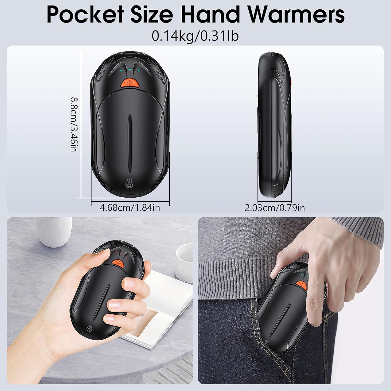 Hand Warmers Rechargeable 2 Pack,AI 6000mAh Rechargeable Hand Warmer,20Hrs Long Heating Electric Hand Warmer,Portable Pocket Heater,Gifts for Christmas,Golf,Camping,Hunting