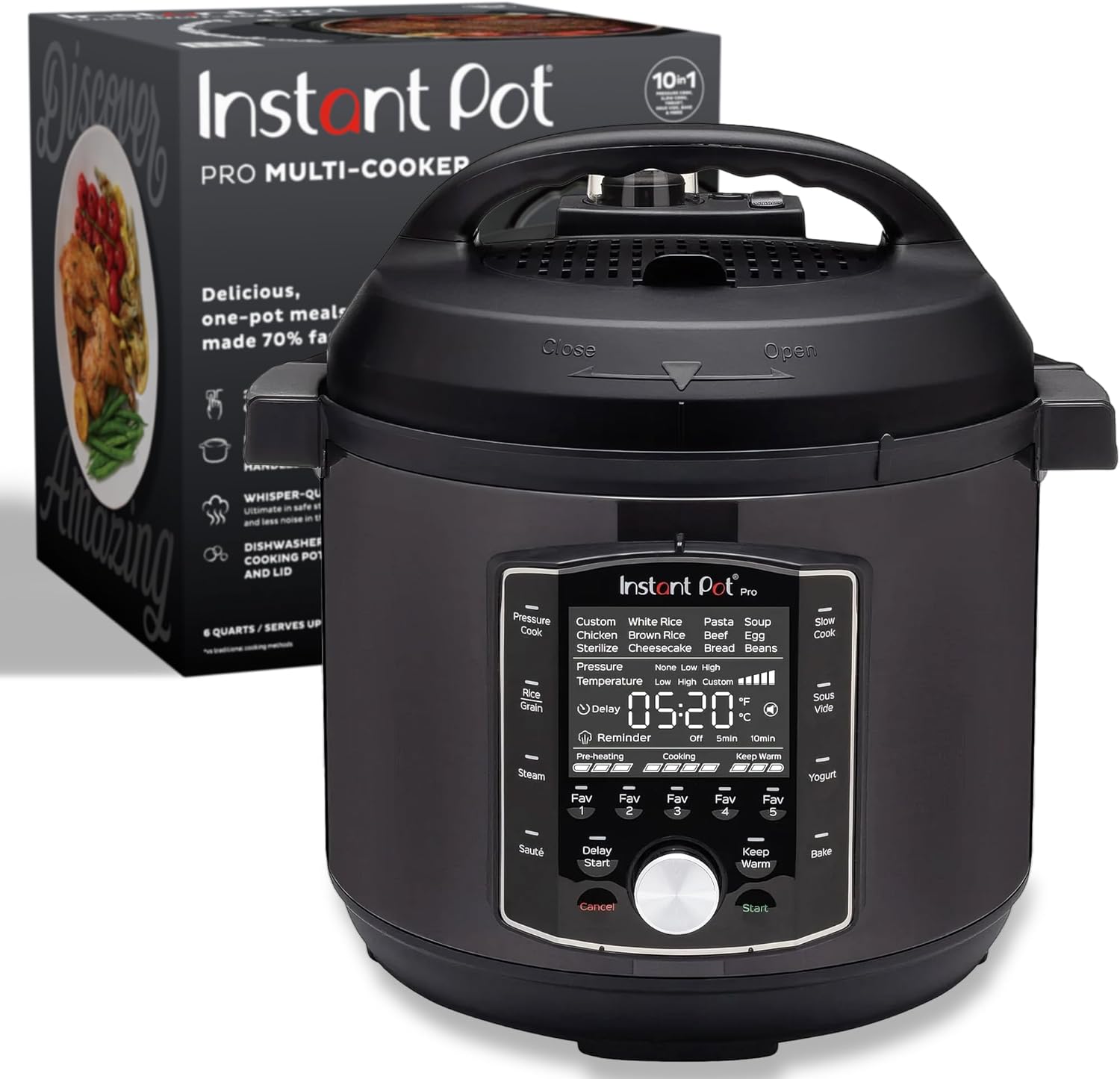 Instant Pot Pro 10-in-1 Pressure Cooker, Slow Cooker, Rice/Grain Cooker, Steamer, Sauté, Sous Vide, Yogurt Maker, Sterilizer, and Warmer, Includes App With Over 800 Recipes, Black, 6 Quart