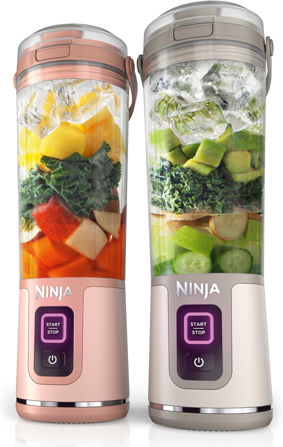 Ninja BC155PS Blast Two-Pack Portable Blender, Cordless, 18oz. Vessel, Personal Blender-for Shakes & Smoothies, BPA Free, Leakproof-Lid & Sip Spout, Rechargeable, Dishwasher Safe Parts, Peach & Stone