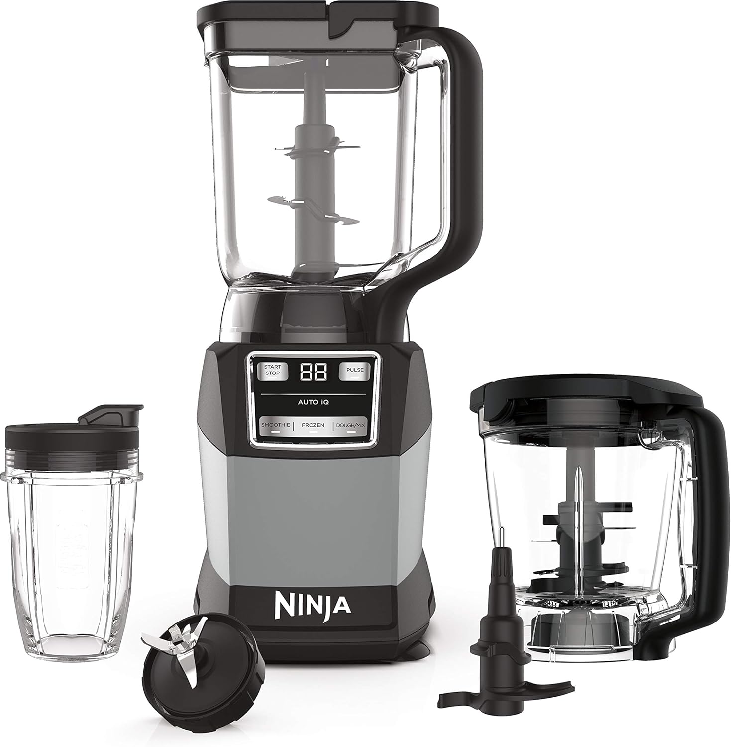 Ninja Blender, Compact Kitchen System, 1200W, 3 Functions for Smoothies, Dough & Frozen Drinks with Auto-IQ, 72-oz.* Blender Pitcher, 40-oz. Processor Bowl & 18-oz. Single-Serve Cup, Grey, AMZ493BRN
Ninja Blender, Compact Kitchen System, 1200W, 3 Functions for Smoothies, Dough & Frozen Drinks with Auto-IQ, 72-oz.* Blender Pitcher, 40-oz. Processor Bowl & 18-oz. Single-Serve Cup, Grey, AMZ493BRN
