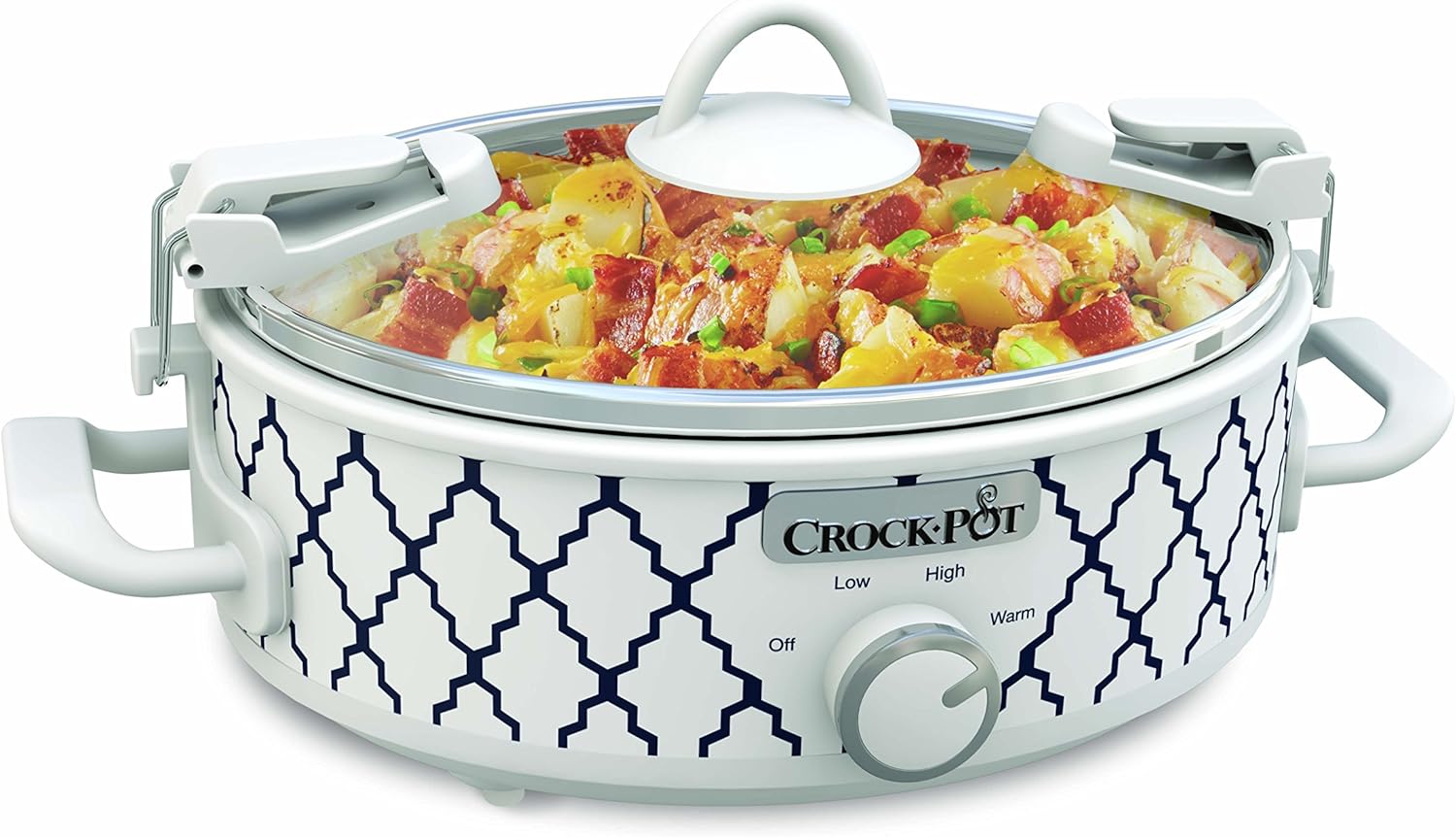 Crock-Pot Small 2.5 Quart Casserole Slow Cooker in White/Blue, Enjoy Eye-Catching Quick Meals, Durable and Compact 
