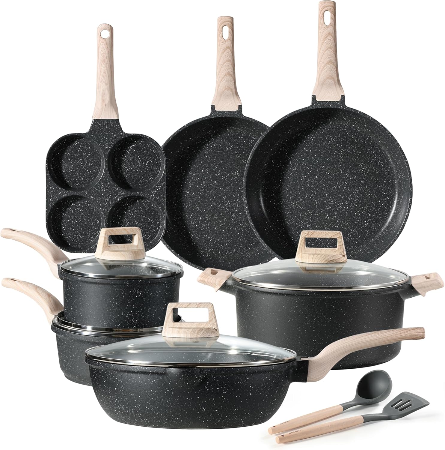 CAROTE Nonstick Pots and Pans Set,Cookware Sets 13Pcs Nonstick, Healthy Non Stick Induction Stone Cookware Kitchen Granite Cooking Set w/Frying Pans & Saucepan, PFOS, PFOA Free Set,Cookware Sets 13Pcs Nonstick, Healthy Non Stick Induction Stone Cookware Kitchen Granite Cooking Set w/Frying Pans & Saucepan, PFOS, PFOA Free 