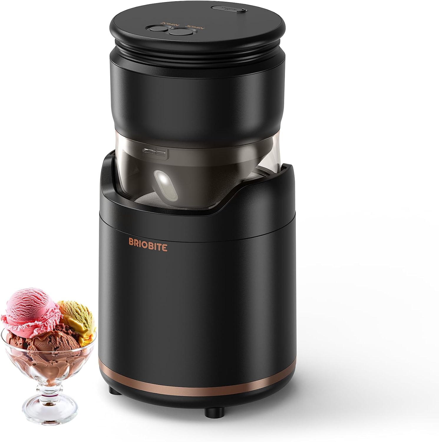 Ice Cream Maker - Rechargeable & Compact Electric Ice Cream Machine for Gelato, Milkshakes & Sorbet,Double-Insulated Bowl,Easy to Clean,Perfect for 1-2 Servings,Black