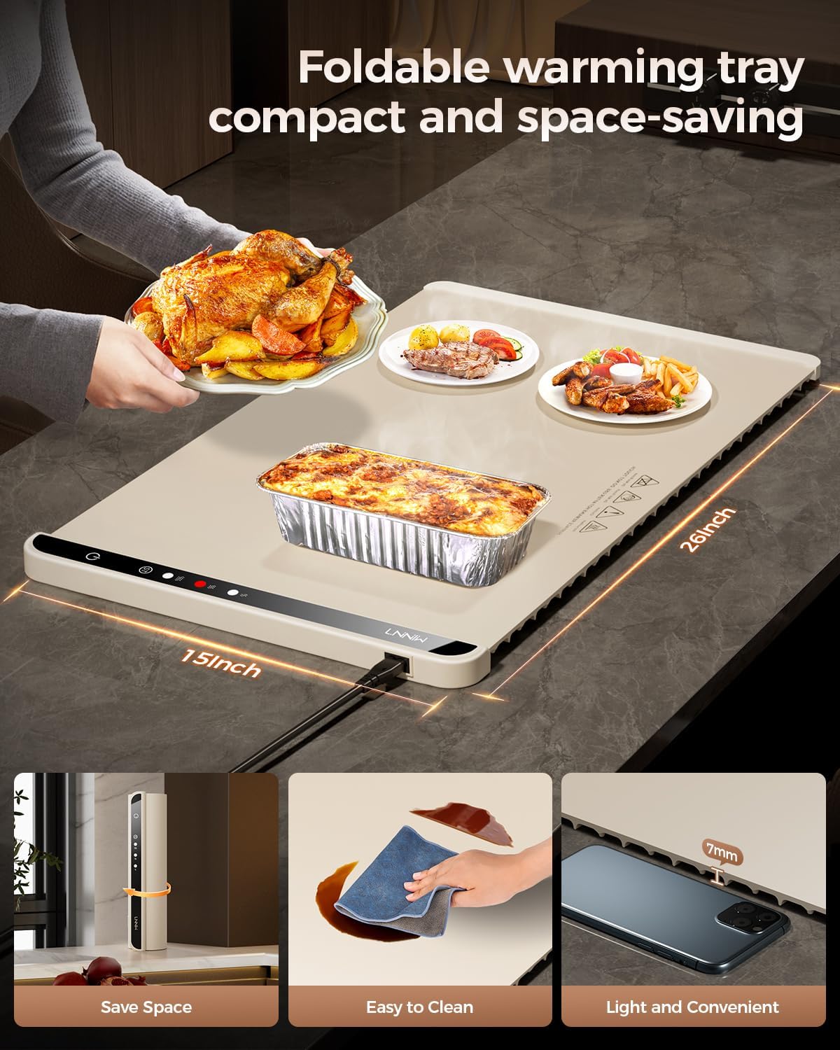 Warming Mat for Food,Food Warming Mat,Electric Warming Tray for Buffets Party and Home Daily Use,Heating Fastly in 10s,Portable Design,Timed Function for Your Family.