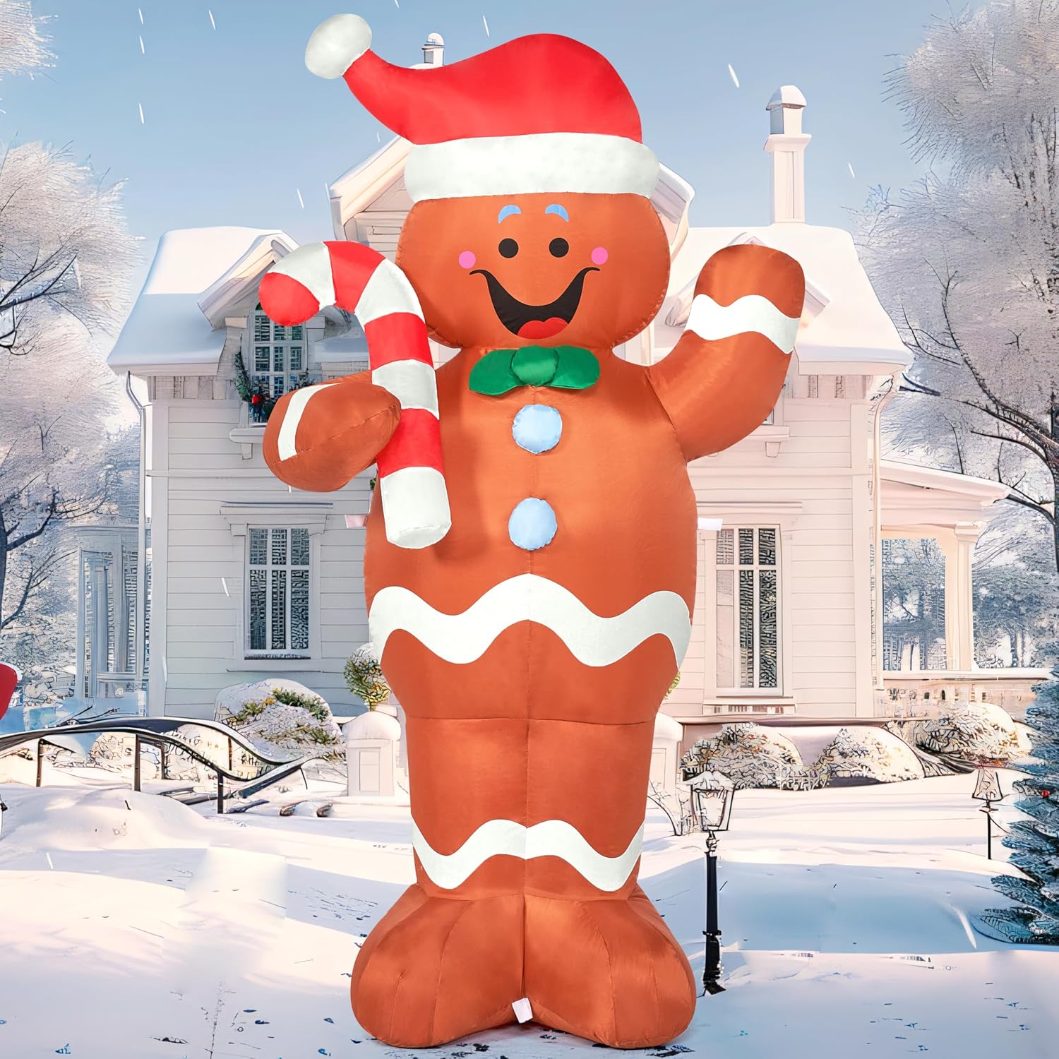 oiedomi 5 FT Christmas Inflatable Outdoor Decoration, Christmas Blow Ups Gingerbread Man Inflatable with Candy Canes, Christmas Outdoor Inflatables Gingerbread with LEDs for Outdoor Christmas Decor 