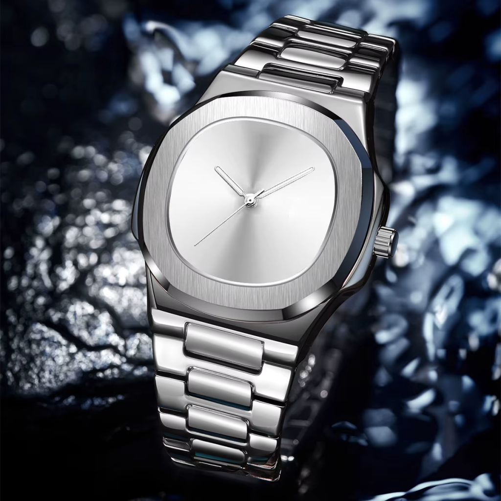 Men's Fashion Watch Plain Dial Silver Black Quartz Casual Style Classic Luminous Hand Waterproof Auto Date Clock Relogio Gifts