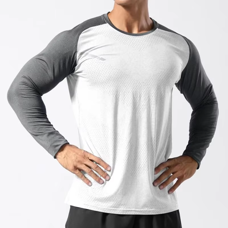 Men's Sport Long Sleeve Tops Quick Dry Fitness T-shirts Bodybuilding Gym Tees Casual Skinny Elastic Breathability Sportswear